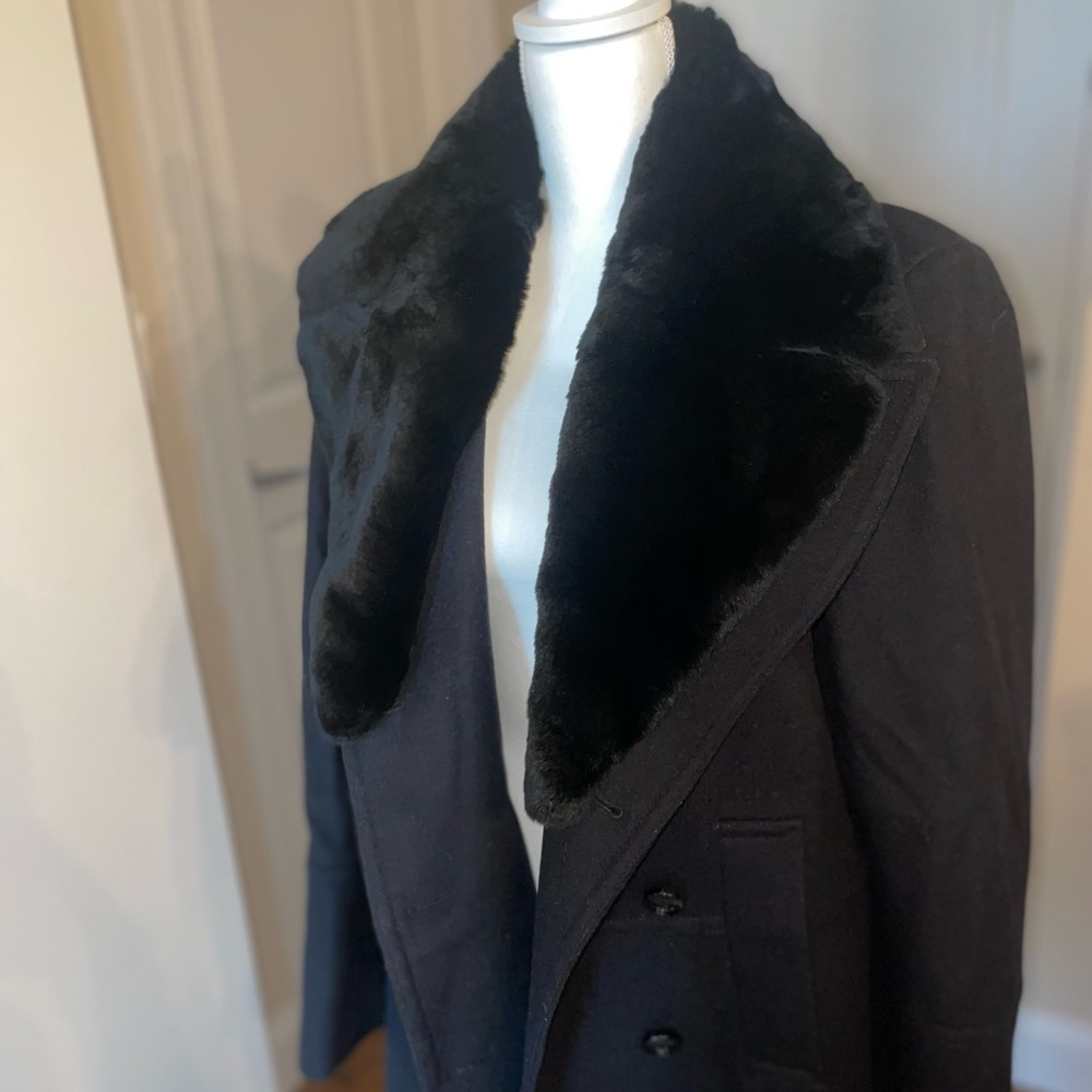Burberry 100% Wool Pea Coat with Fur